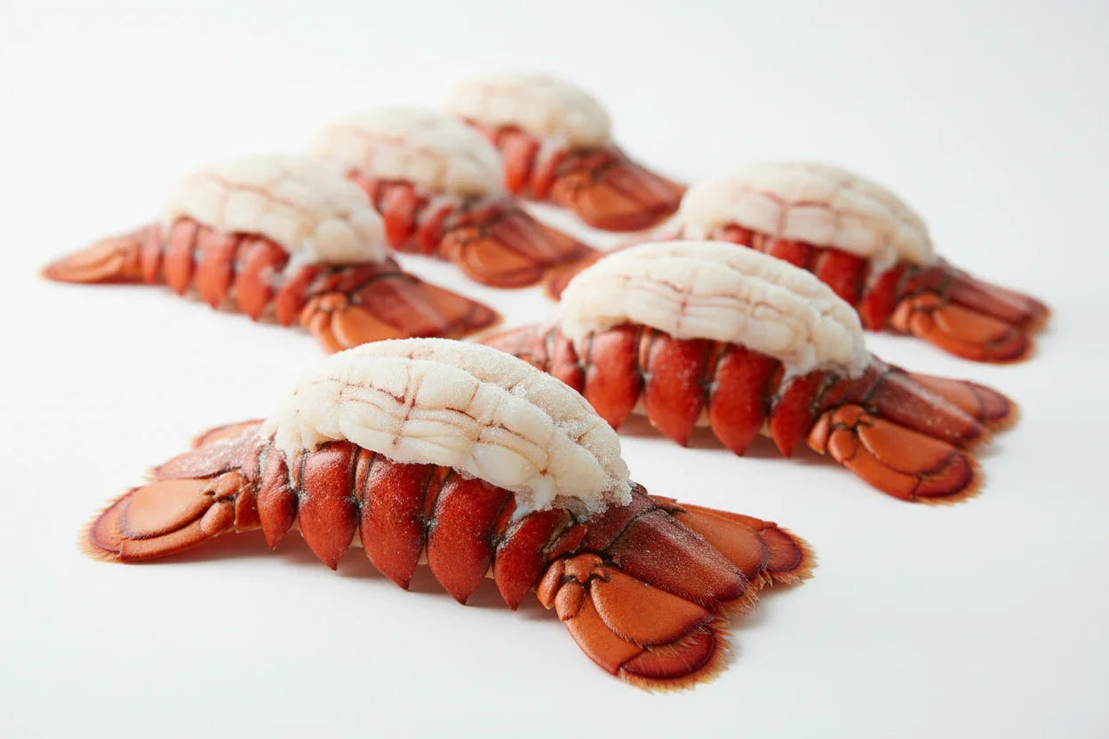 Frozen lobster tails with succulent white meat, premium seafood for gourmet cooking