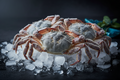 Fresh Dungeness crabs on ice, premium seafood for home cooking