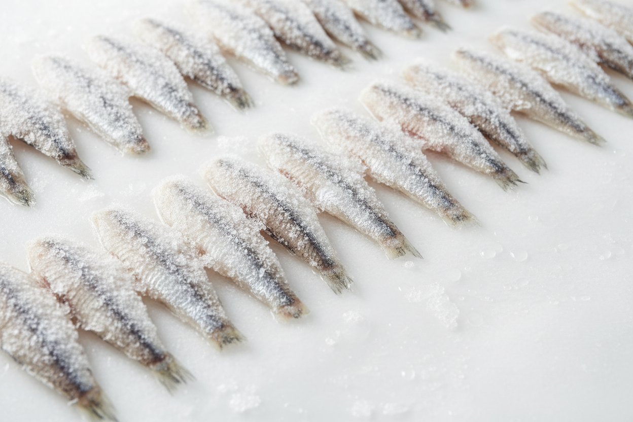 Frozen whole fish on ice, premium seafood for home kitchen